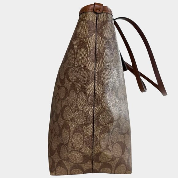 Coach City Zip Tote Bag in Signature Canvas F58292 Monogram Logo Canvas Brown - Picture 5 of 13